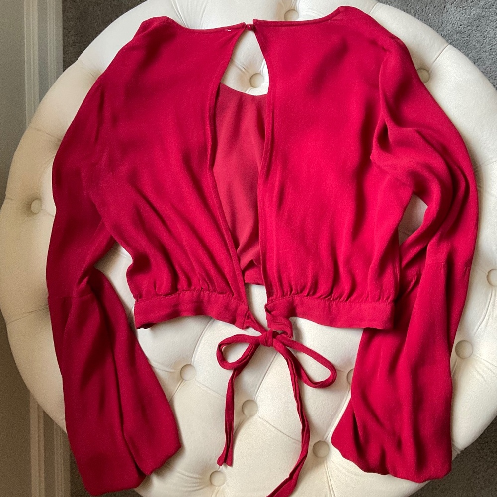 Red Cropped Long Sleeve Top